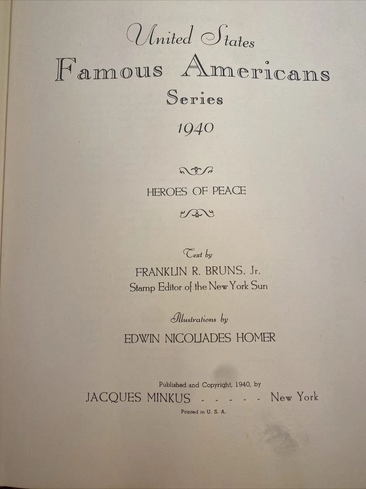 US Stamp Album Famous Americans Series 1940 with cpl set of single & blocks of 4 - Image 2 of 4