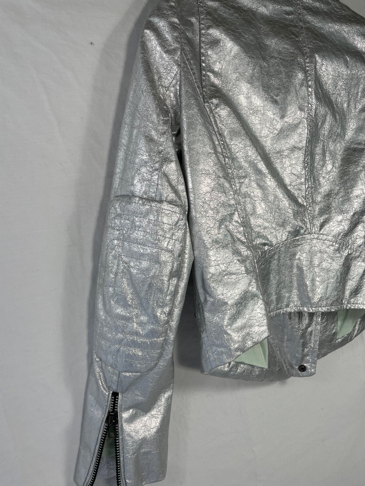 Zara basic bomber jacket metalic silver size  S - image 15