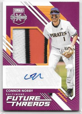 2021 ELITE EXTRA EDITION CONNOR NORBY PATCH AUTO PURPLE #'D/7 ORIOLES MARLINS SP