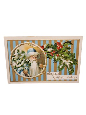 Santa Blue Robe Postcard Santa Blue Robe With Glad Christmas Greetings 1920's Made In ...