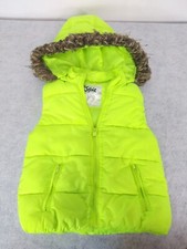 Justice Girls 10 Hooded Puffer Vest Faux Fur Trim Removable Hood Neon Green