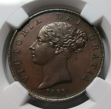 GREAT BRITAIN UK England Half 1/2 Penny 1855 NGC MS 63 BN UNC Victoria 1/2p