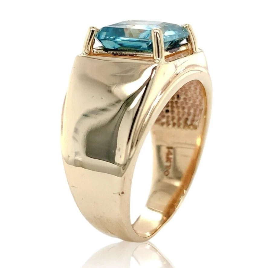 Anillo de oro amarillo de 14k de 5,27 quilates azul genuino circón natural para hombre talla 9 #J6919 Foto 3 de 4