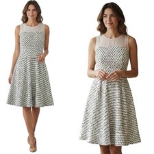 St. John Silk Fit and Flare dress Sequins Ivory Size 8 Formal Gala Chic Event