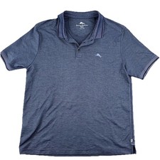  110 Tommy Bahama Polo Shirt Men Medium Striped Coastline Blue Cotton Blend EUC