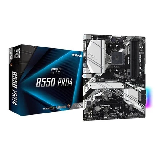 ASRock B550 Pro4 Motherboard, AMD B550, S AM4, DDR4, SATA3, PCIe 4.0, Dual M.2, 