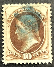US Scott # 188 - Used - Nice Centering - Blue Cancel - 4 Margins: CV=$30.00