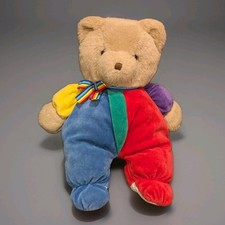 VTG Eden Beige Bear Velour Sleeper Primary Color Block PJ's 13" Plush Baby Lovey