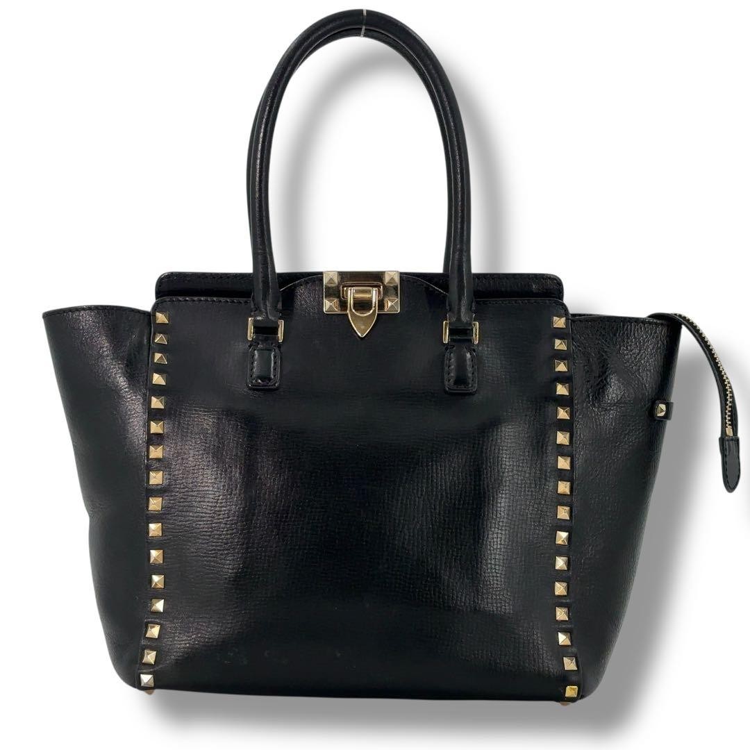 Valentino Garavani 2Way Rockstud Leather Handbag Black AA Condition Japan thumbnail 2