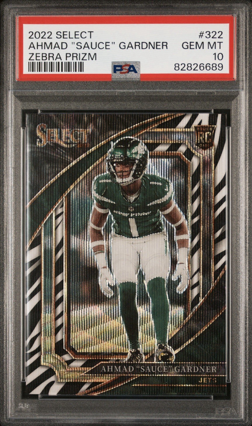 POP 3 2022 Select #322 Ahmad "Sauce" Gardner RC Zebra Prizm SSP PSA 10 Rare