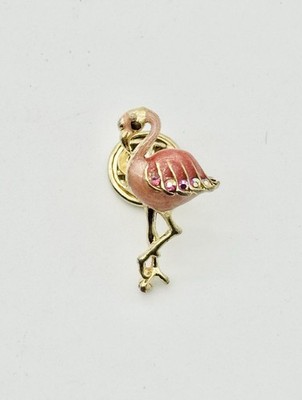 Vintage Nina Ricci Swirled Enamel Rhinestone Bling Pink Flamingo Hat LapelPin S1