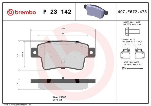Brembo Bremsbelagsatz, Scheibenbremse Hinterachse U.A. FüR Abarth, Fiat-image