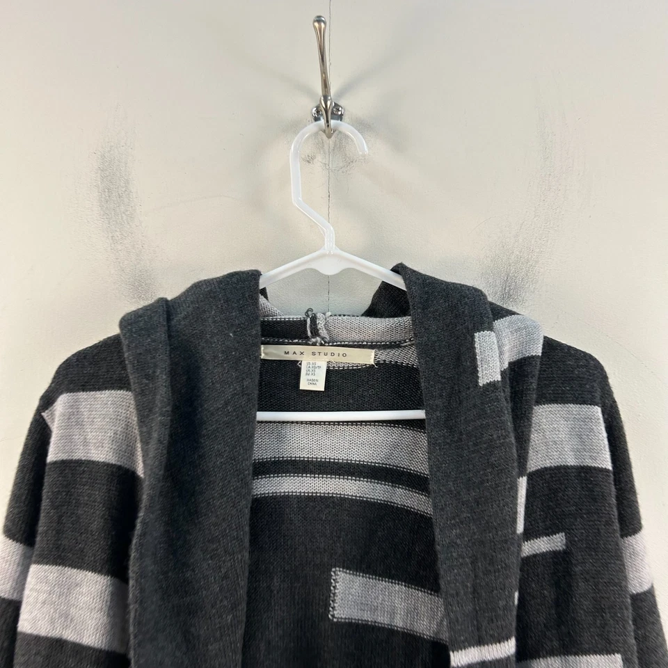 Suéter de lana Max Studio XS para mujer negro gris abierto con capucha tejido 17133 Foto 4 de 4