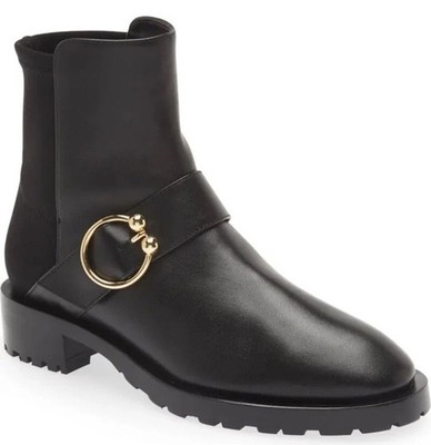 $650 Stuart Weitzman LUXERING 5050 BOOT BLACK LEATHER LUG SOLE GOLD  Size 11