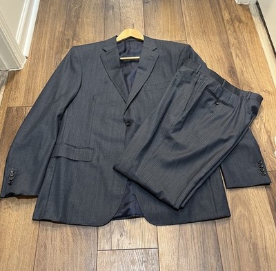 Canali Italy 56L US 46L Suit Charcoal Blue Gray Bold Chalk Stripe 40W 32L Wool