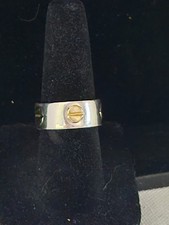 925 Sterling Silver & Gold Love Screw Wedding Band Ring size 5.5 6g