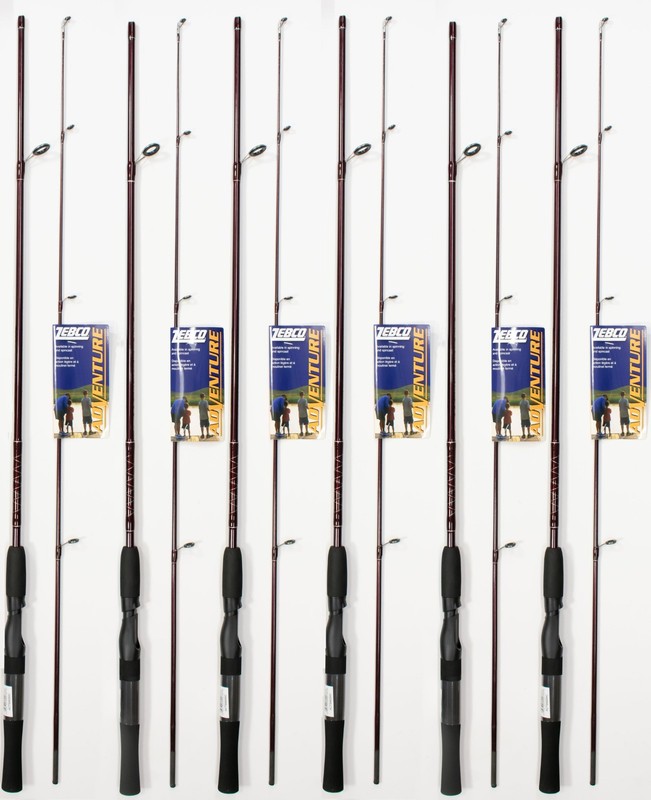 (LOT OF 6) ZEBCO ADVENTURE 6'6" MEDIUM 2 PIECE SPINNING ROD 21-33303