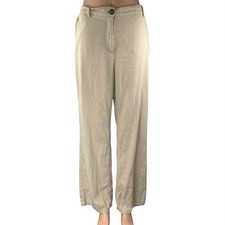Love Tree Women's Beige Linen High Waisted Straight Wide Leg Trousers Pants Sz M