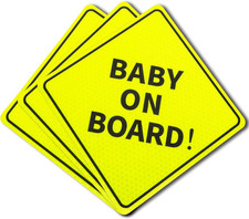 3Pcs Baby on Board Sign for Cars, Black Lettering on a Yellow Background, 5" by