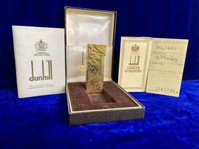 Vintage Dunhill Lighter Rollagas Gold New Open Box Works 1 Year Warranty Box
