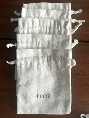 Dior Canvas Pouch With Drawstring In Cream with Gold Logo Set Of 5 New