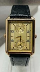 Men’s Seiko Tank Watch Black Leather Strap Vintage Rare Dual Time Gold Tone