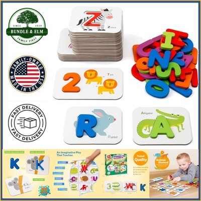 Interactive Learning Toys for Kids with Matching Flash Cards and Wooden Blocks