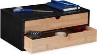 Relaxdays Schubladenbox Bambus MDF Schwarz Natur 2 Schubladen