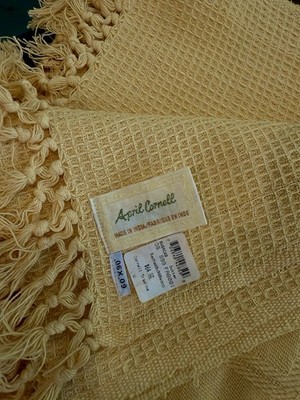 April Cornell Cotton Butter Yellow Woven Throw 60x90 Vintage NEW NWT