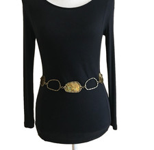 Chico's Women's Chain Belt Small-Medium Gold Metal Hammered Casual Dress Ladies