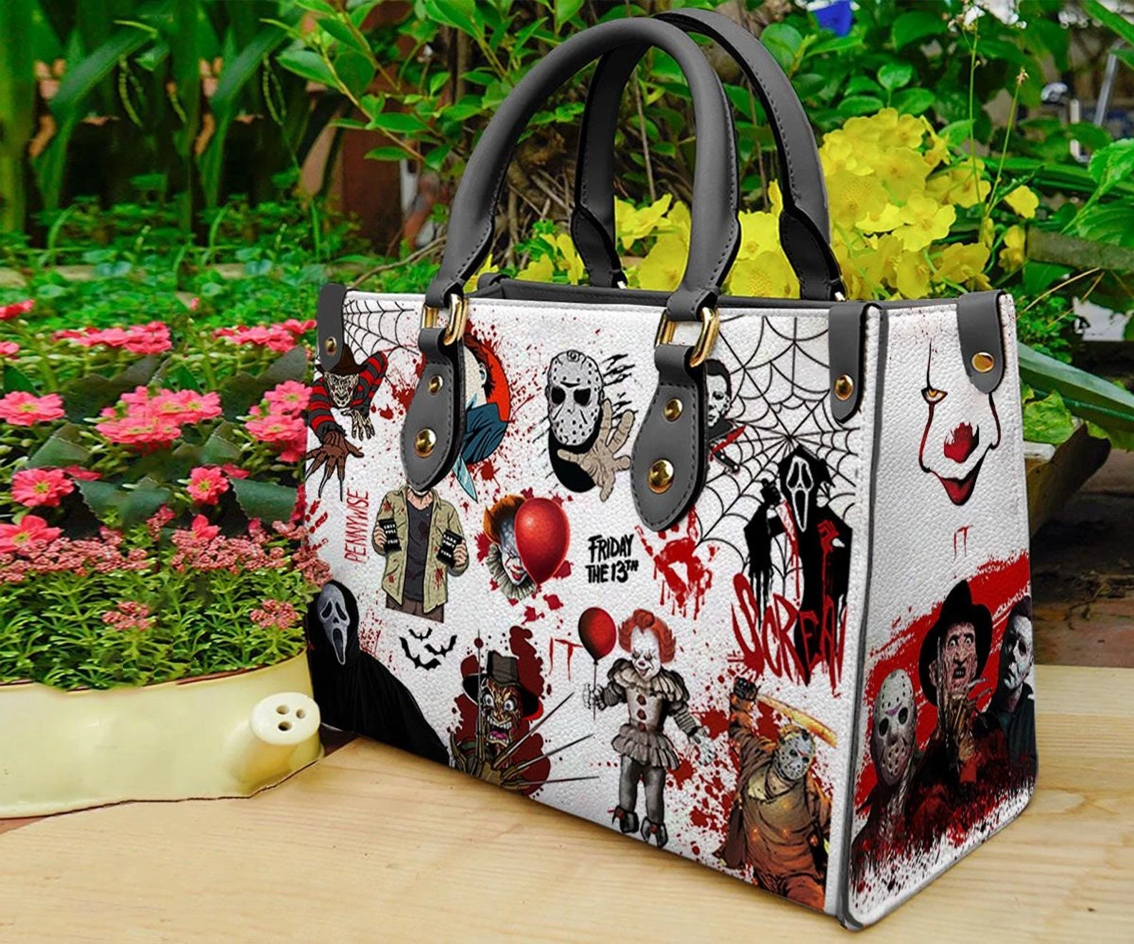 Personalized Horror Halloween Leather Handbag, Horror Shoulder Bags