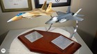 Vintage Plastic Boeing F-35A and F-15C Model Airplanes With Metal Stand On Wood — photo 4