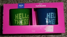 2 Tabitha Brown Metal Tumblers “Hello There” NEW Boxed Blue & Green