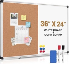 Board2by White Board Cork Board Combo 36" x 24", Large Whiteboard