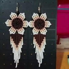 Tribal Earrings Native Large Boho American Seed Beads Handmade Earring