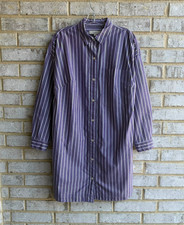 LOFT Long Sleeve Button Front Collared Striped 100% Cotton Shirt Dress Size 6