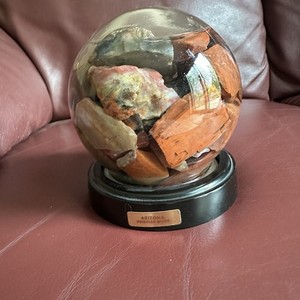 ARIZONA GLOBE OF PETRIFIED WOOD FOSSILS LIQUID 200 MILLION YEARS Red Brown Pink