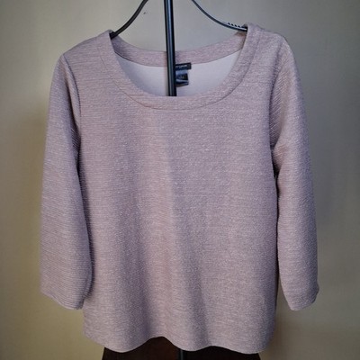 Ann Taylor Women s Taupe Crinkle Textured Top W/Gold Threads; Size L