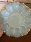 Vintage Anchor Hocking Delphite Blue Milk Glass With Gold Edge Deviled Egg Plate