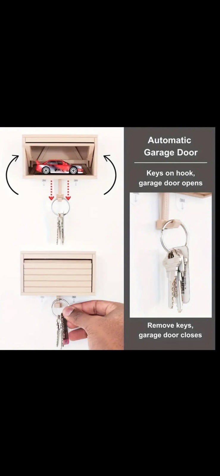 Car Garage Key Holder W/Opening Door 3D Key Organizer W/Car & Adhesive Hooks  