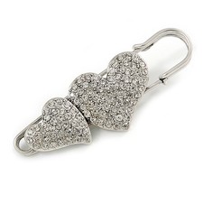 Vintage Swarovski Crystal Heart Pin Brooch (Silver Finish)