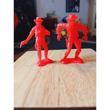 Vintage Tim Mee Red Cowboy Figures Set of 2 Kids Toy 