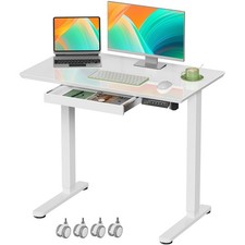 Glass Standing Desk with Drawer, 35 20Inch Whole Piece Height Adjustable Risi...