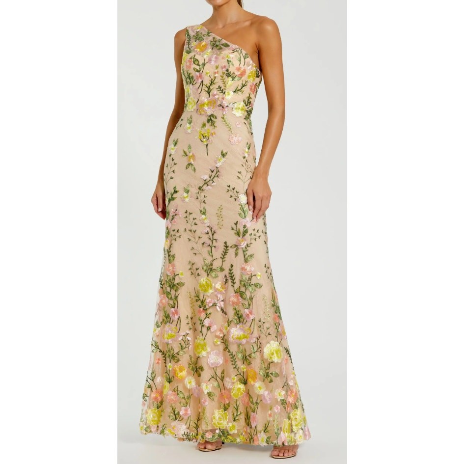 NWT Mac Duggal 68606 Asymmetric Floral Embroidered Evening Gown Sz 4