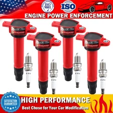 Set of 4 Red Ignition Coil & Spark Plug For Dodge Avenger Jeep Compass Patriot