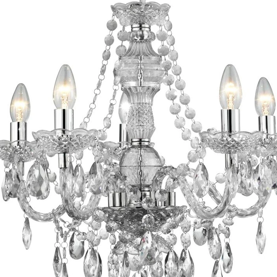 Lampadario Classico Mariateresa Vetro Trasparente Policarbonato Cromo 5 Luci E14 - Immagine 4 di 4