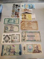Vintage World Currency Lot Foreign Banknotes + Coins Mixed Countries (Lot 1)