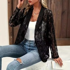 Ladies Lace Lapel Suit Casual Cardigans Blazer Coat Tops Shirts Jacket Plus Size
