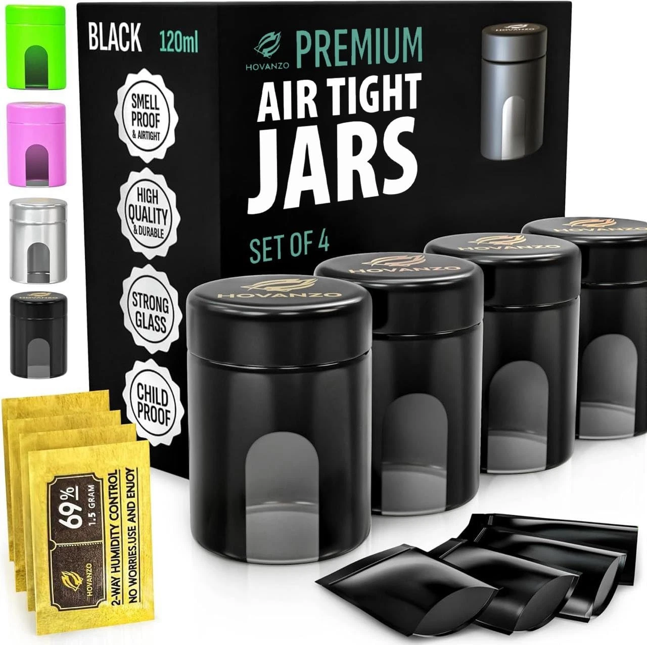 Airtight Glass Storage Jars 120ml - 4 Pack UV Protection, Humidity Control, Chil