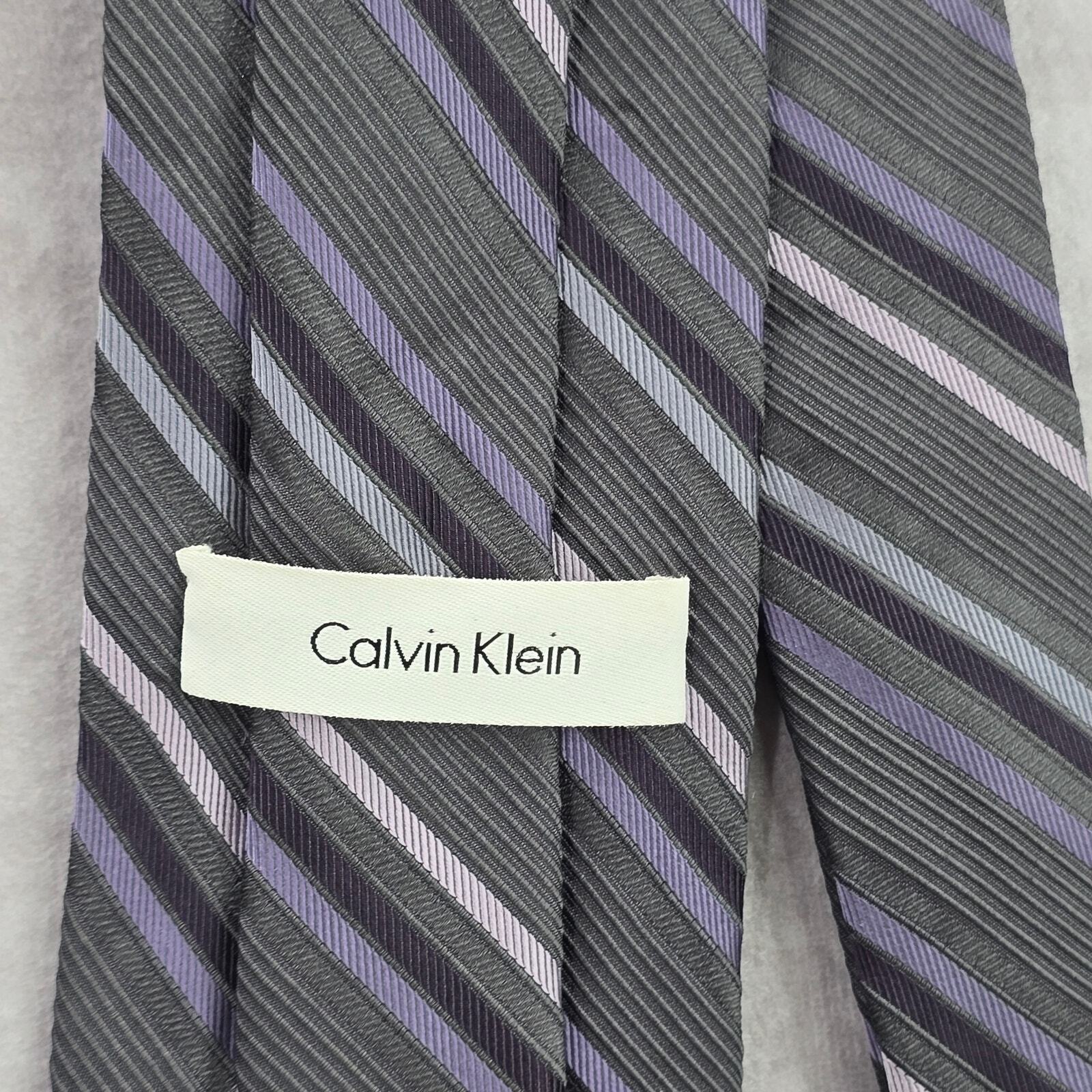 Calvin Klein Gray Purple Stripe Repp Executive Silk Geometric Neck Tie Men's image 4